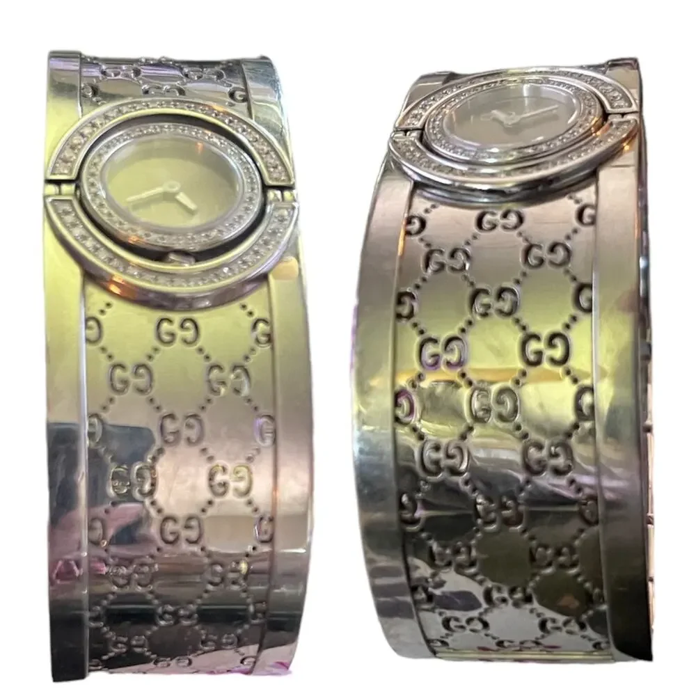 Gucci 23mm Stain Steel Diamond Twirl Bangle Watch